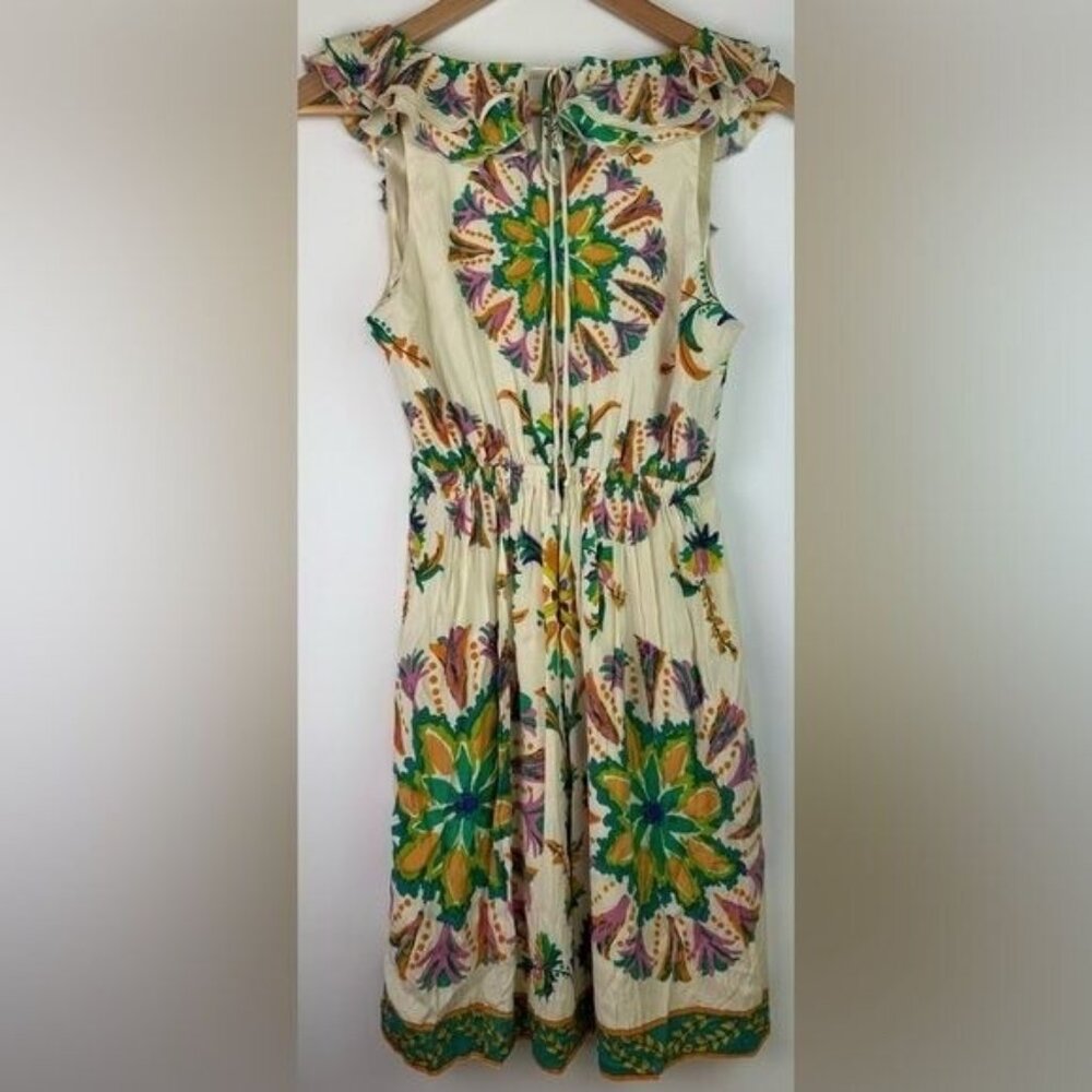 ECI NY Floral Mini Dress Ruffled Neckline Silk Blend Sleeveless Colorful Size 2 - Picture 4 of 11